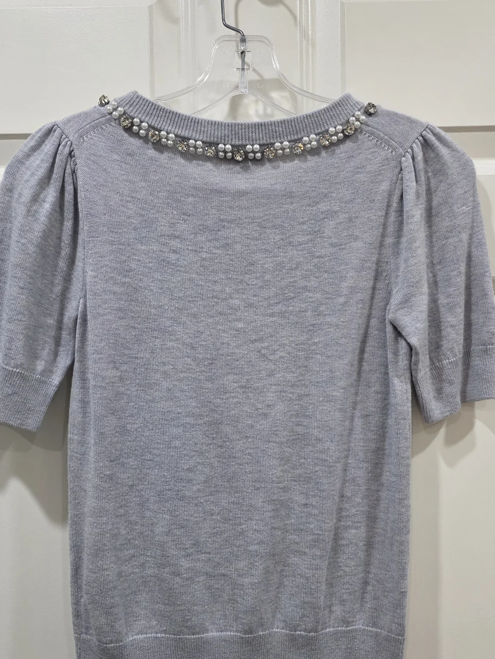 Kate Spade Gray Pearl & Crystal Top